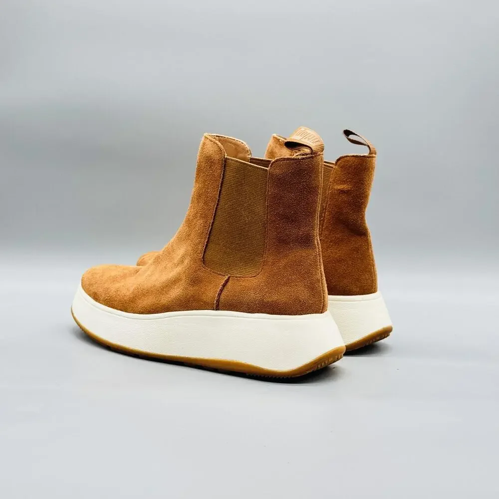 FitFlop Boots Womens 6 Brown Suede Chelsea Ankle Flatform Pull On Sporty Shoes